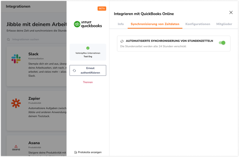 Quickbooks time data sync